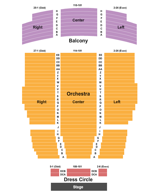Main Stage at Flynn Center for the Performing Arts seating chart