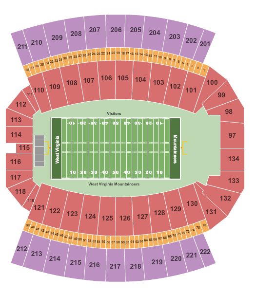 Mountaineer Field at Milan Puskar Stadium seating chart