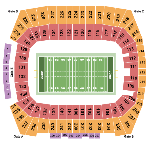 Pratt and Whitney Stadium At Rentschler Field seating chart