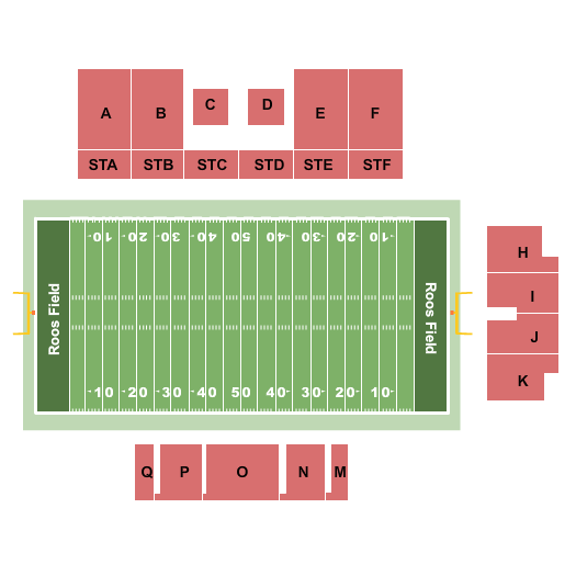 Roos Field seating chart