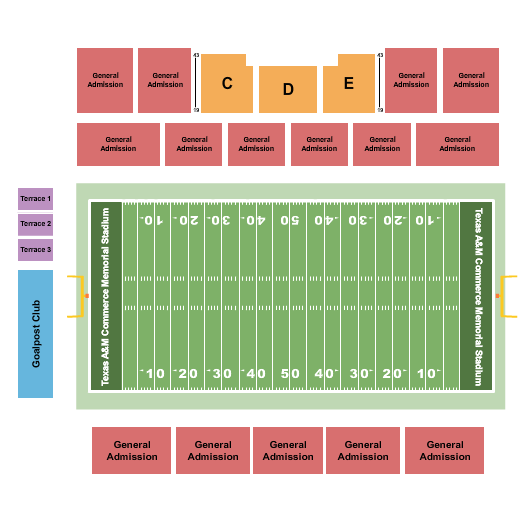Texas A&M Commerce Memorial Stadium seating chart